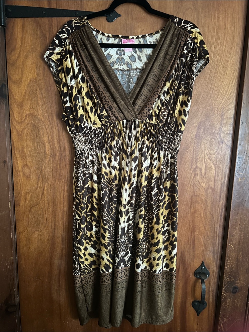 Women's Animal Print Midi Dress with Smocked Waist